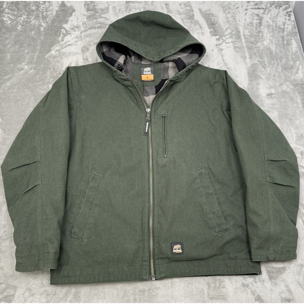 Berne Jacket Mens Large Green Canvas Hooded Insulated Parka Workwear Coat Chore